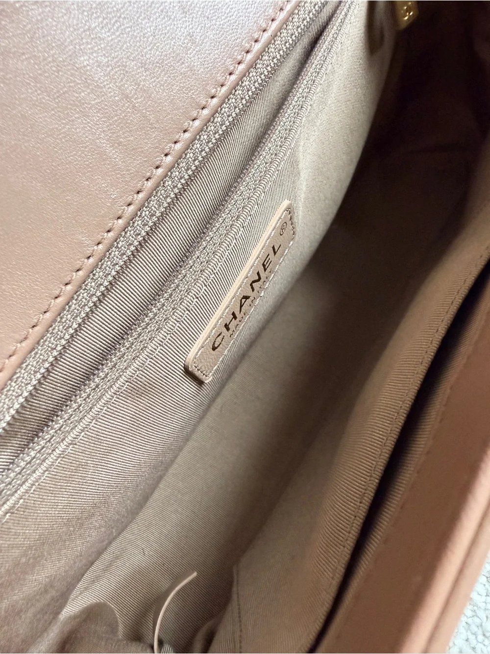 CHANEL Chevron Quilted Medium Boy Bag in Beige - Picture 6 of 14